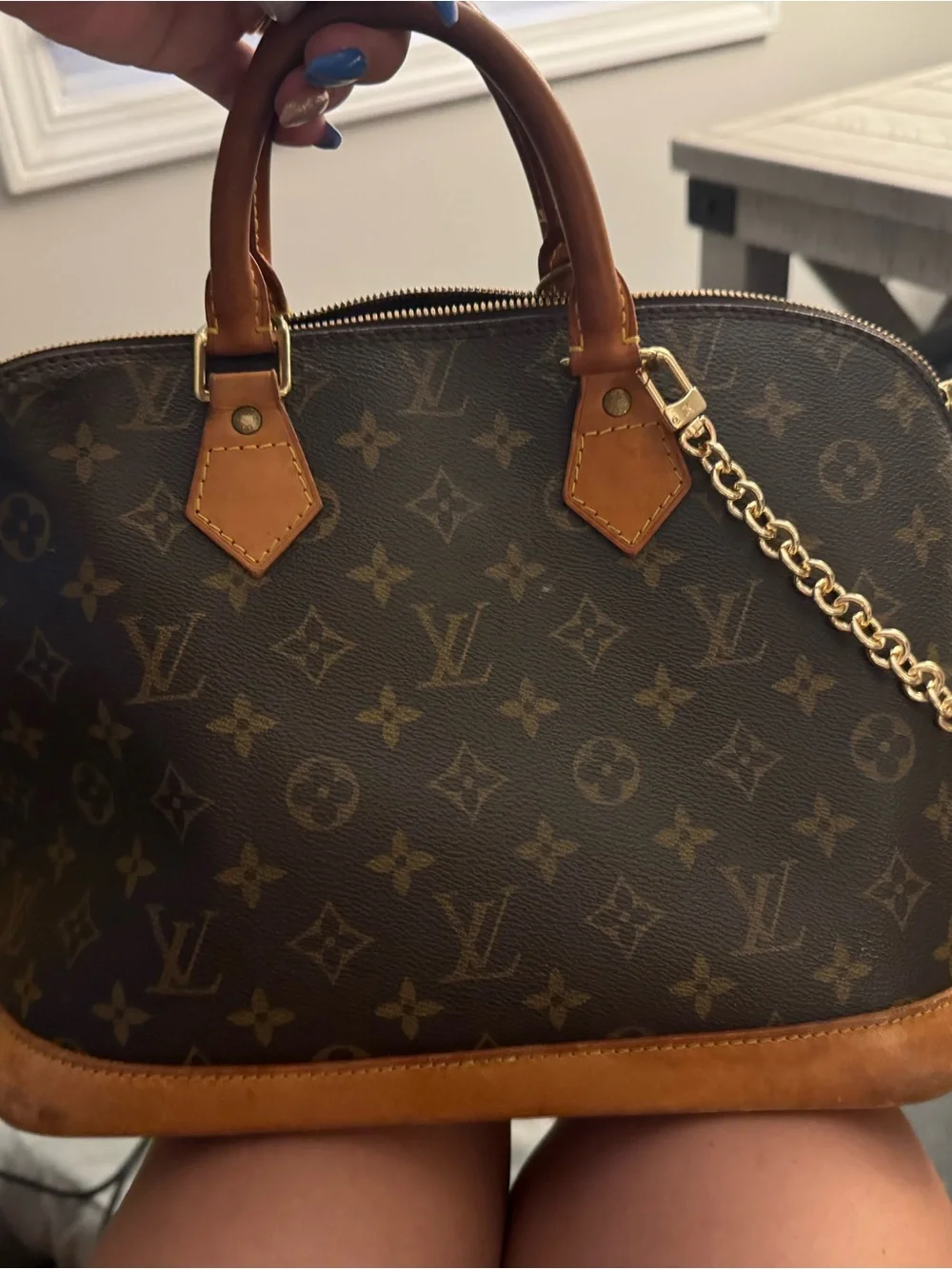 Louis Vuitton Brown Monogram Alma Tote with Gold Chain